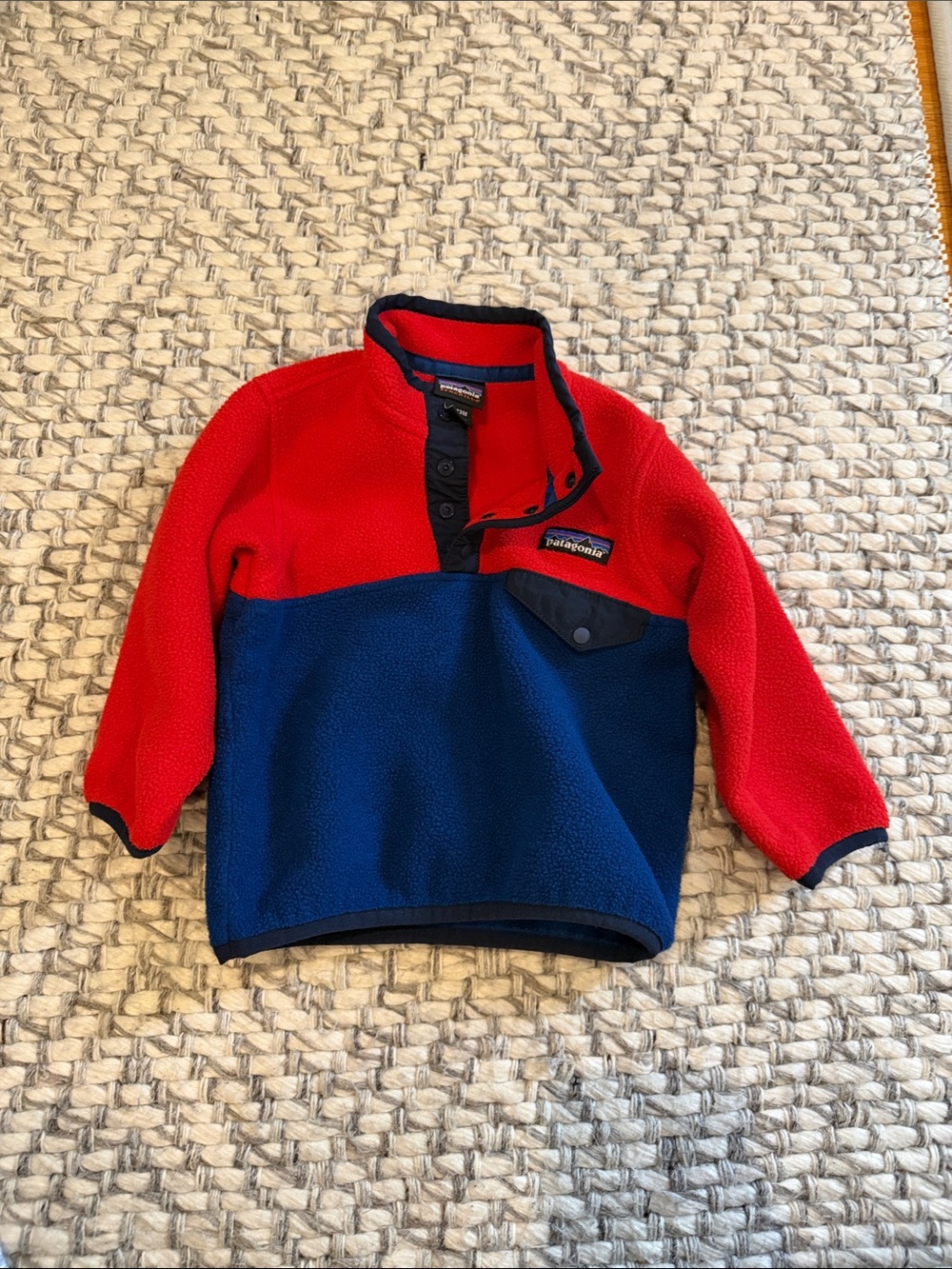 Patagonia Kids Red and Navy Snap-Front Synchilla Pullover